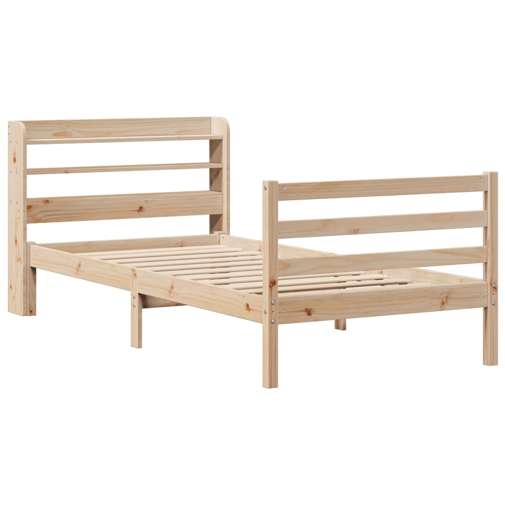 vidaXL Cadru de pat cu tăblie, 75x190 cm, lemn masiv de pin vidaXL Cadru de pat cu tăblie, 75x190 cm, lemn masiv de pin