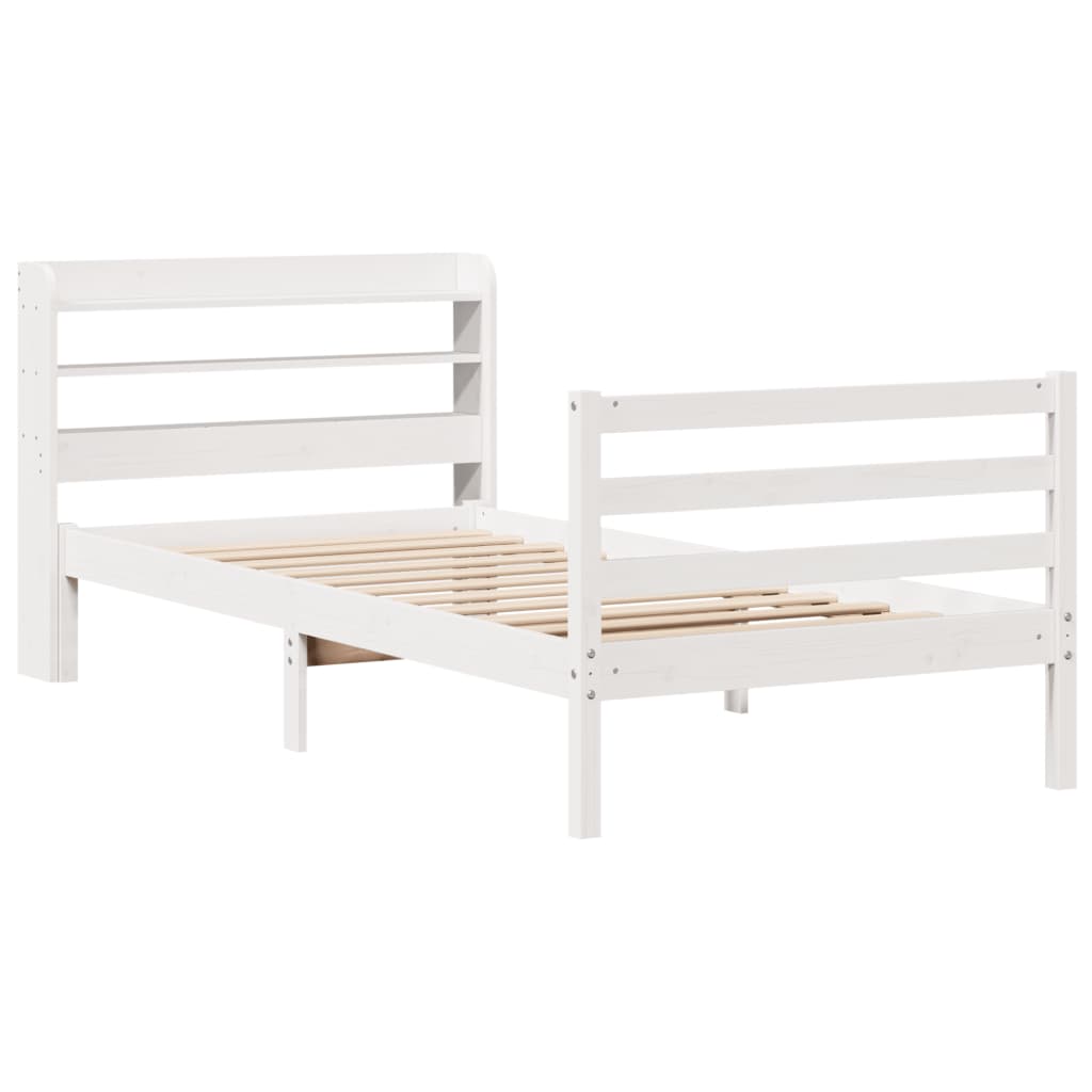 vidaXL Cadru de pat cu tăblie, alb, 75x190 cm, lemn masiv de pin vidaXL Cadru de pat cu tăblie, alb, 75x190 cm, lemn masiv de pin