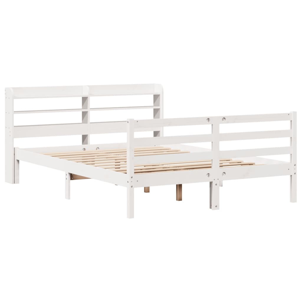 vidaXL Cadru de pat cu tăblie, alb, 120x190 cm, lemn masiv pin vidaXL Cadru de pat cu tăblie, alb, 120x190 cm, lemn masiv pin