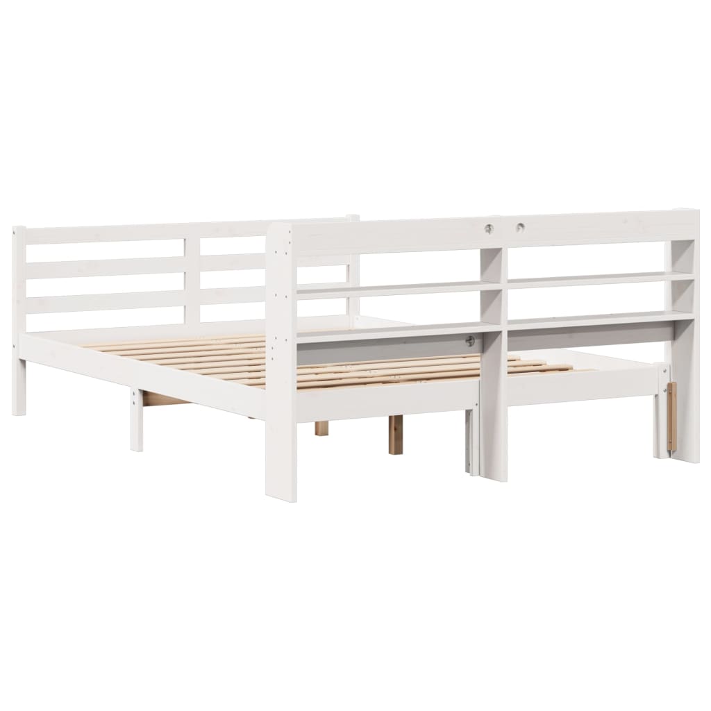 vidaXL Cadru de pat cu tăblie, alb, 120x190 cm, lemn masiv pin vidaXL Cadru de pat cu tăblie, alb, 120x190 cm, lemn masiv pin