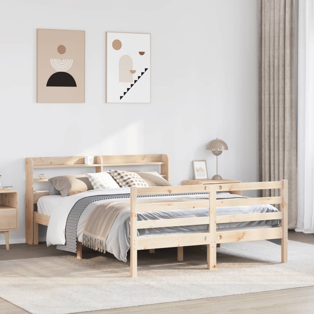 vidaXL Cadru de pat cu tăblie, 135x190 cm, lemn masiv de pin vidaXL Cadru de pat cu tăblie, 135x190 cm, lemn masiv de pin