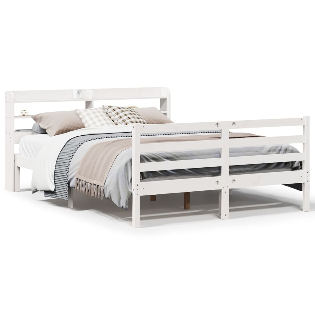 vidaXL Cadru de pat cu tăblie, alb, 135x190 cm, lemn masiv de pin