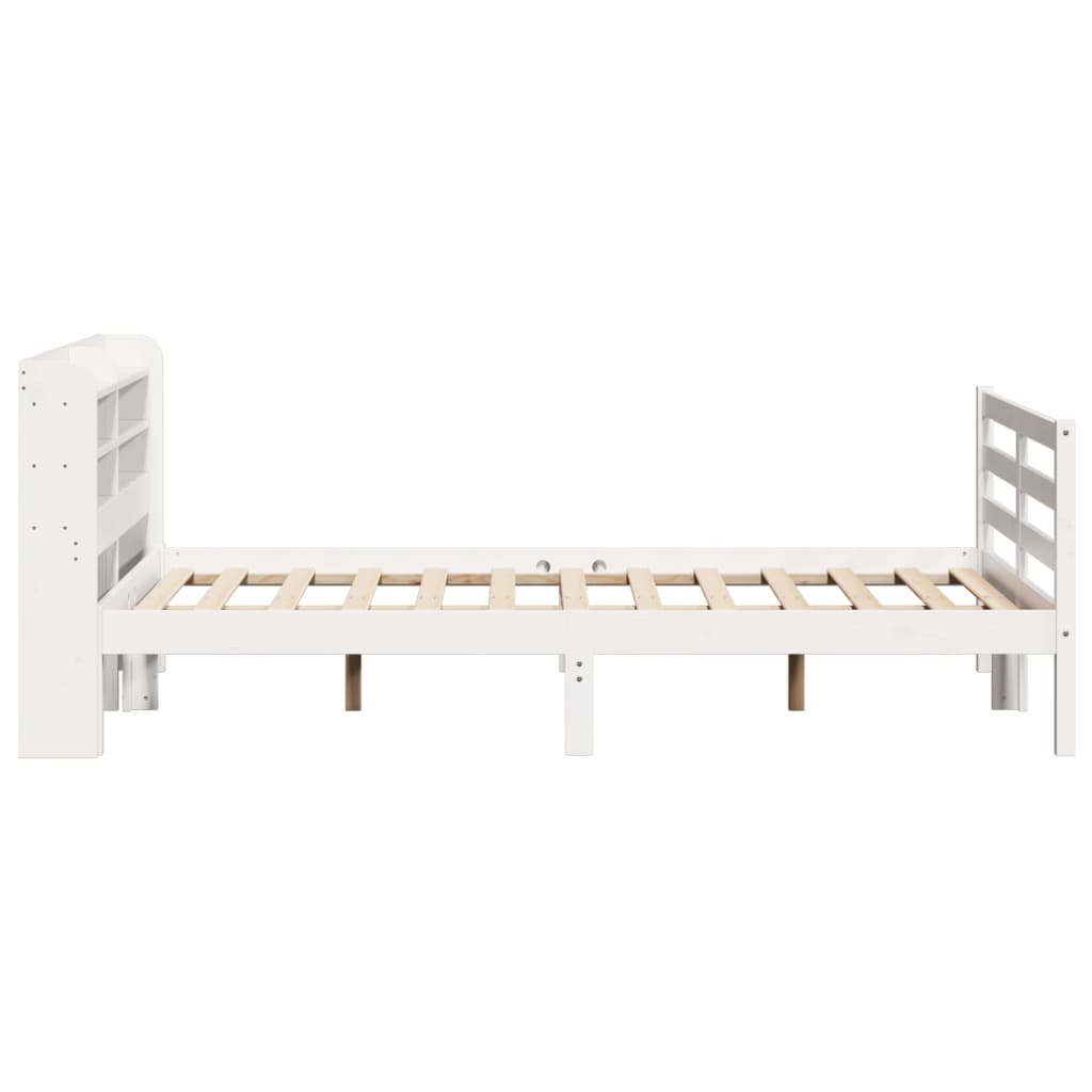 vidaXL Cadru de pat cu tăblie, alb, 135x190 cm, lemn masiv de pin