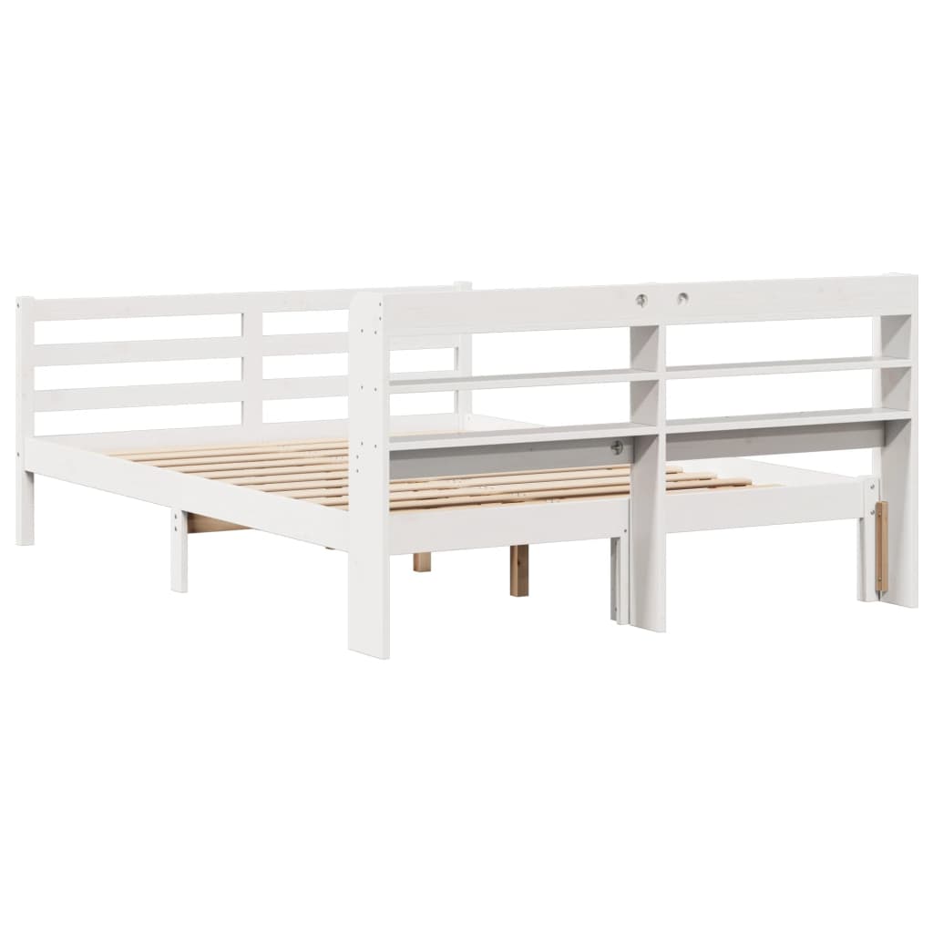 vidaXL Cadru de pat cu tăblie, alb, 135x190 cm, lemn masiv de pin