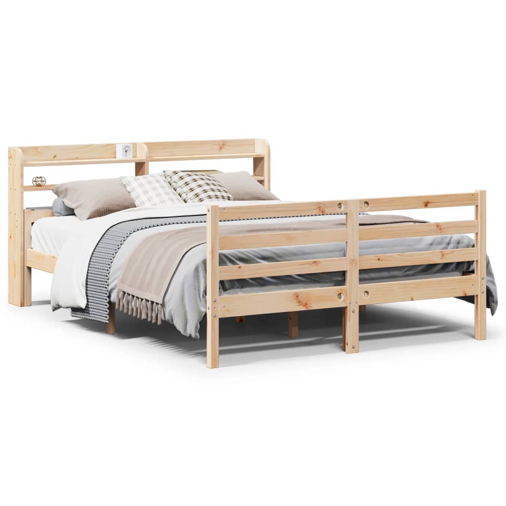 vidaXL Cadru de pat cu tăblie, 135x190 cm, lemn masiv de pin vidaXL Cadru de pat cu tăblie, 135x190 cm, lemn masiv de pin
