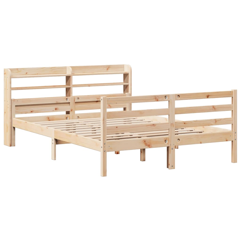 vidaXL Cadru de pat cu tăblie, 135x190 cm, lemn masiv de pin vidaXL Cadru de pat cu tăblie, 135x190 cm, lemn masiv de pin