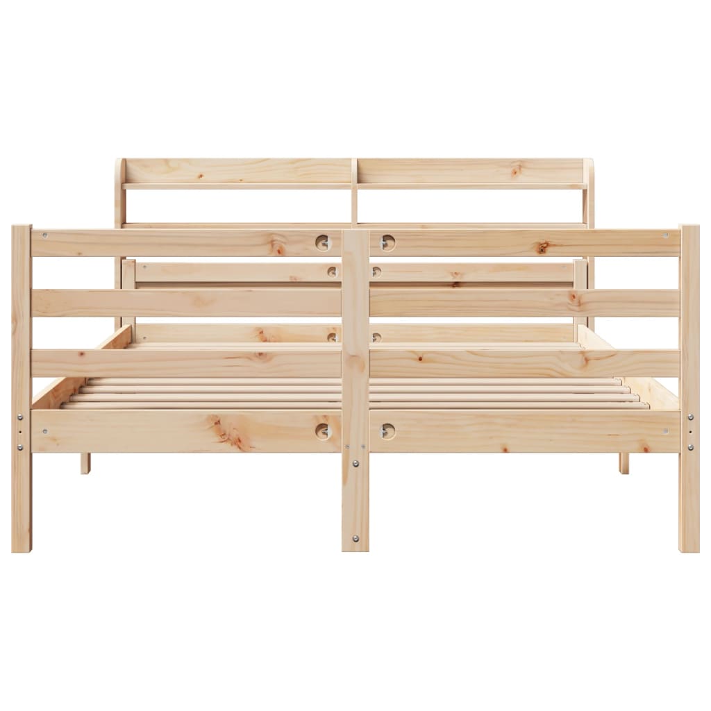 vidaXL Cadru de pat cu tăblie, 135x190 cm, lemn masiv de pin vidaXL Cadru de pat cu tăblie, 135x190 cm, lemn masiv de pin
