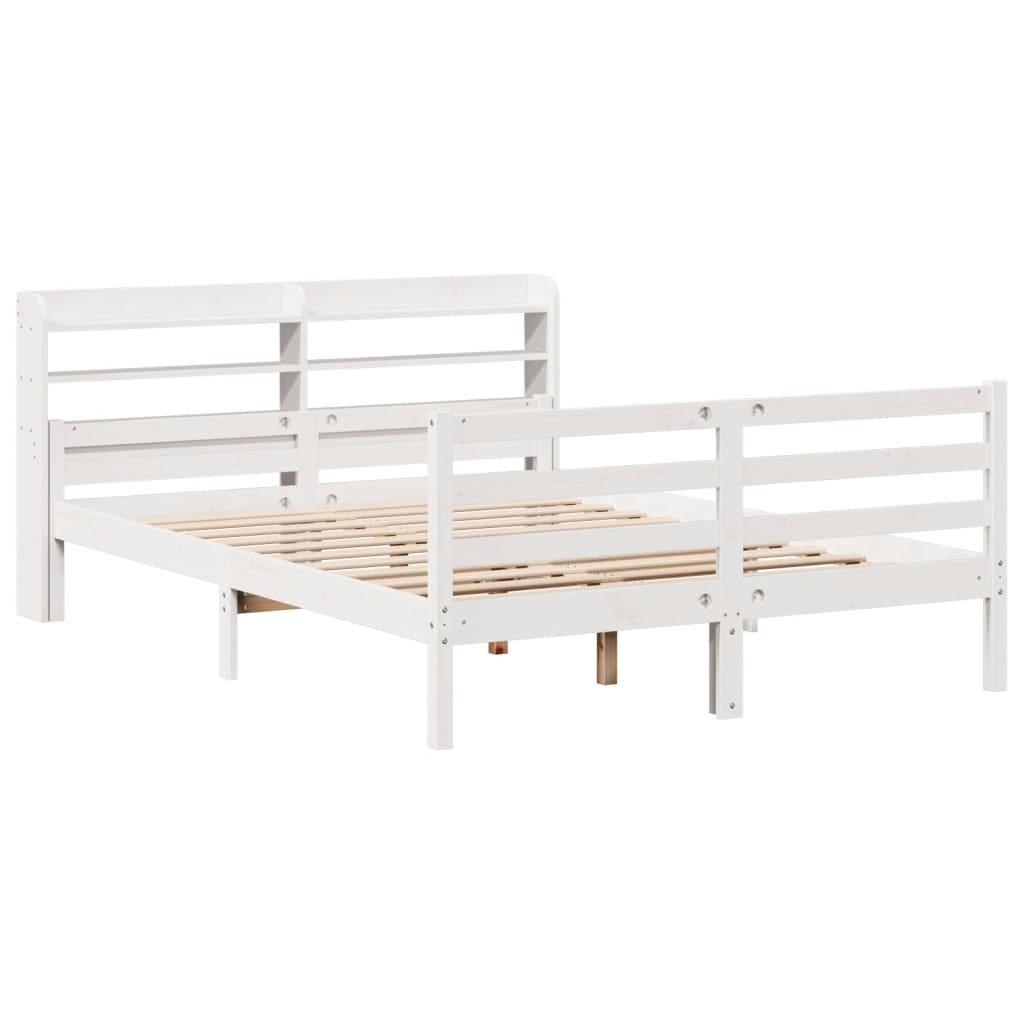 vidaXL Cadru de pat cu tăblie, alb, 135x190 cm, lemn masiv de pin vidaXL Cadru de pat cu tăblie, alb, 135x190 cm, lemn masiv de pin