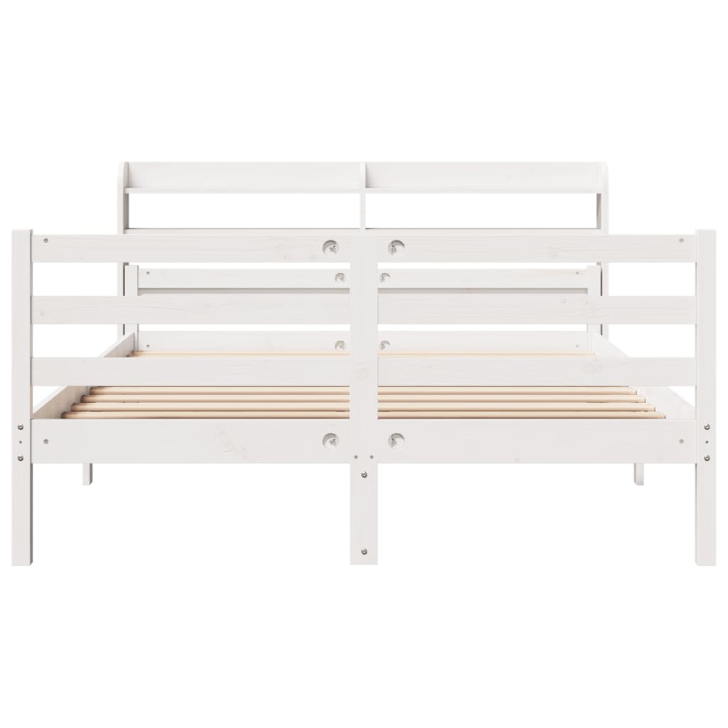 vidaXL Cadru de pat cu tăblie, alb, 135x190 cm, lemn masiv de pin vidaXL Cadru de pat cu tăblie, alb, 135x190 cm, lemn masiv de pin