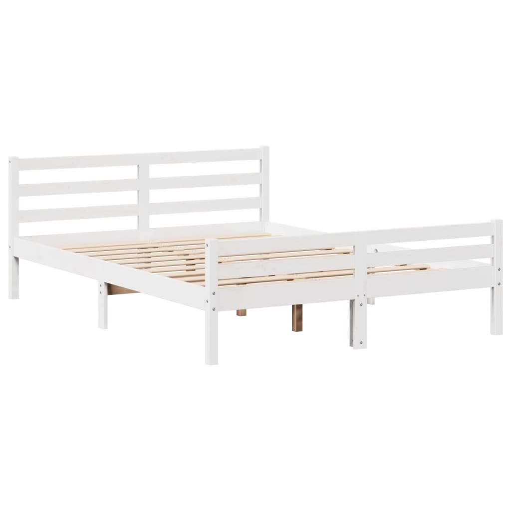 vidaXL Cadru de pat cu tăblie, alb, 135x190 cm, lemn masiv de pin vidaXL Cadru de pat cu tăblie, alb, 135x190 cm, lemn masiv de pin
