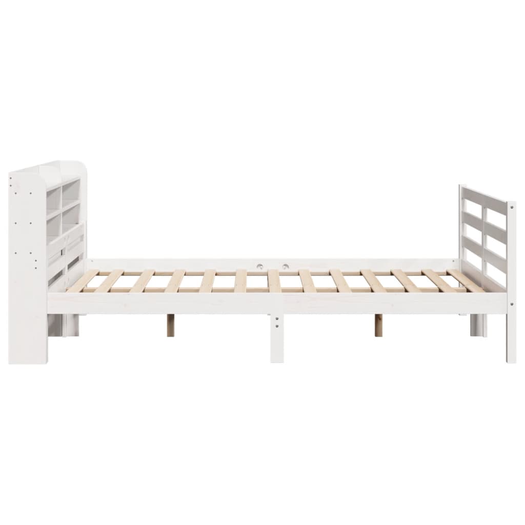 vidaXL Cadru de pat cu tăblie, alb, 135x190 cm, lemn masiv de pin vidaXL Cadru de pat cu tăblie, alb, 135x190 cm, lemn masiv de pin