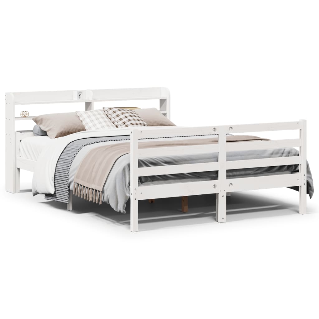 vidaXL Cadru de pat cu tăblie, alb, 150x200 cm lemn masiv pin