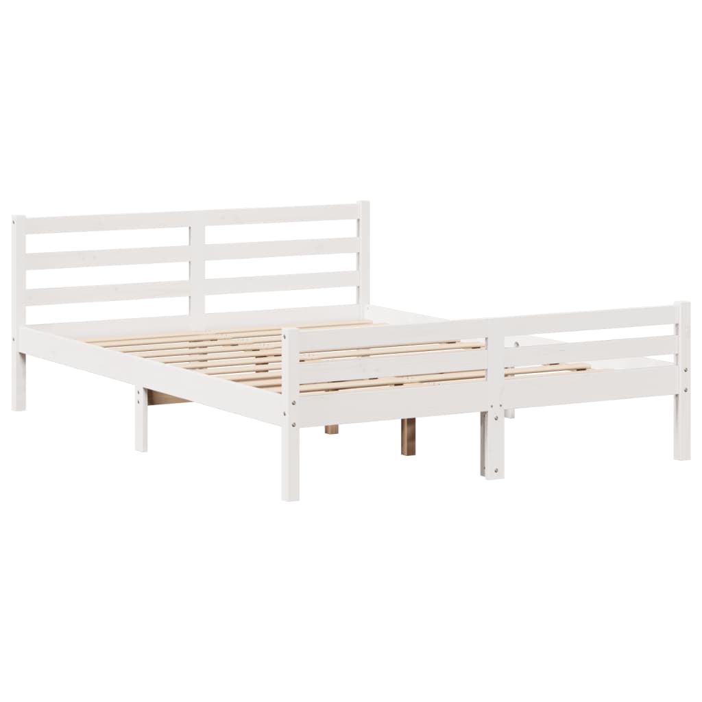 vidaXL Cadru de pat cu tăblie, alb, 150x200 cm lemn masiv pin