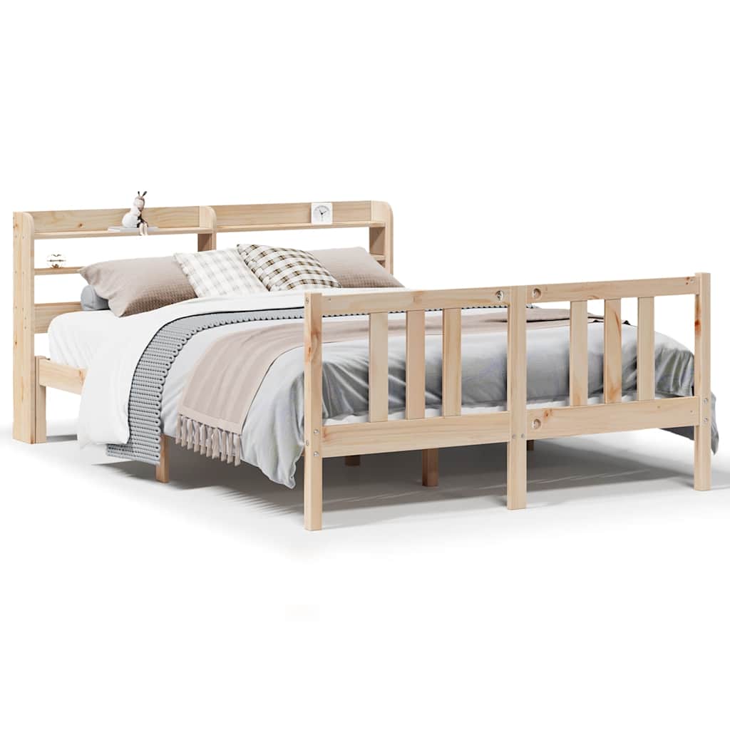 vidaXL Cadru de pat cu tăblie, 135x190 cm, lemn masiv de pin vidaXL Cadru de pat cu tăblie, 135x190 cm, lemn masiv de pin