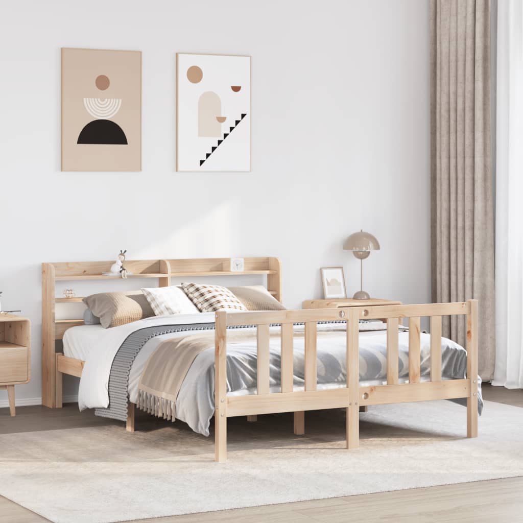 vidaXL Cadru de pat cu tăblie, 135x190 cm, lemn masiv de pin vidaXL Cadru de pat cu tăblie, 135x190 cm, lemn masiv de pin