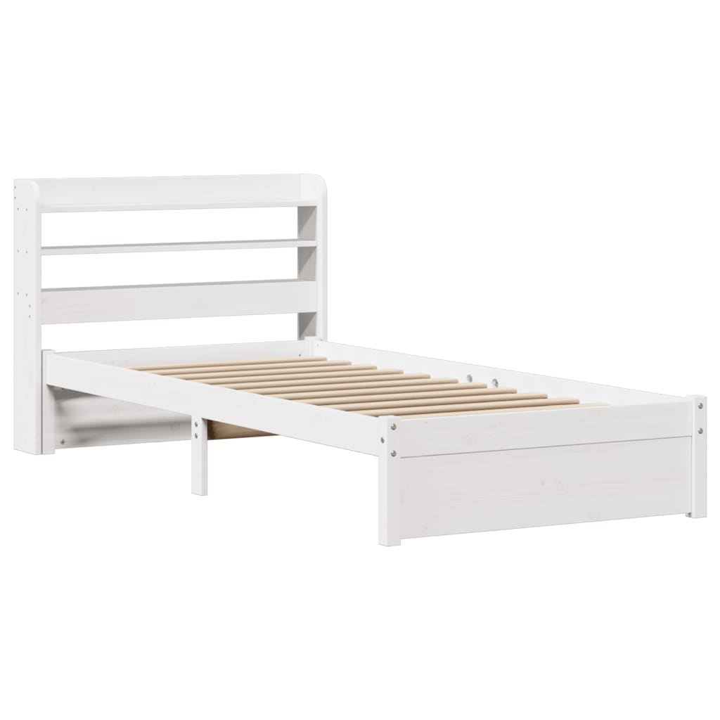 vidaXL Cadru de pat cu tăblie, alb, 75x190 cm, lemn masiv de pin