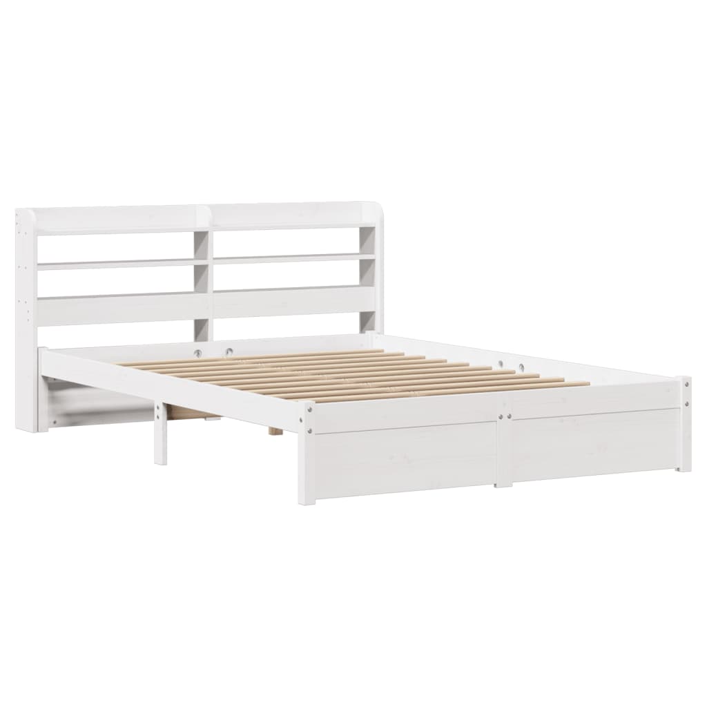 vidaXL Cadru de pat cu tăblie, alb, 150x200 cm lemn masiv pin