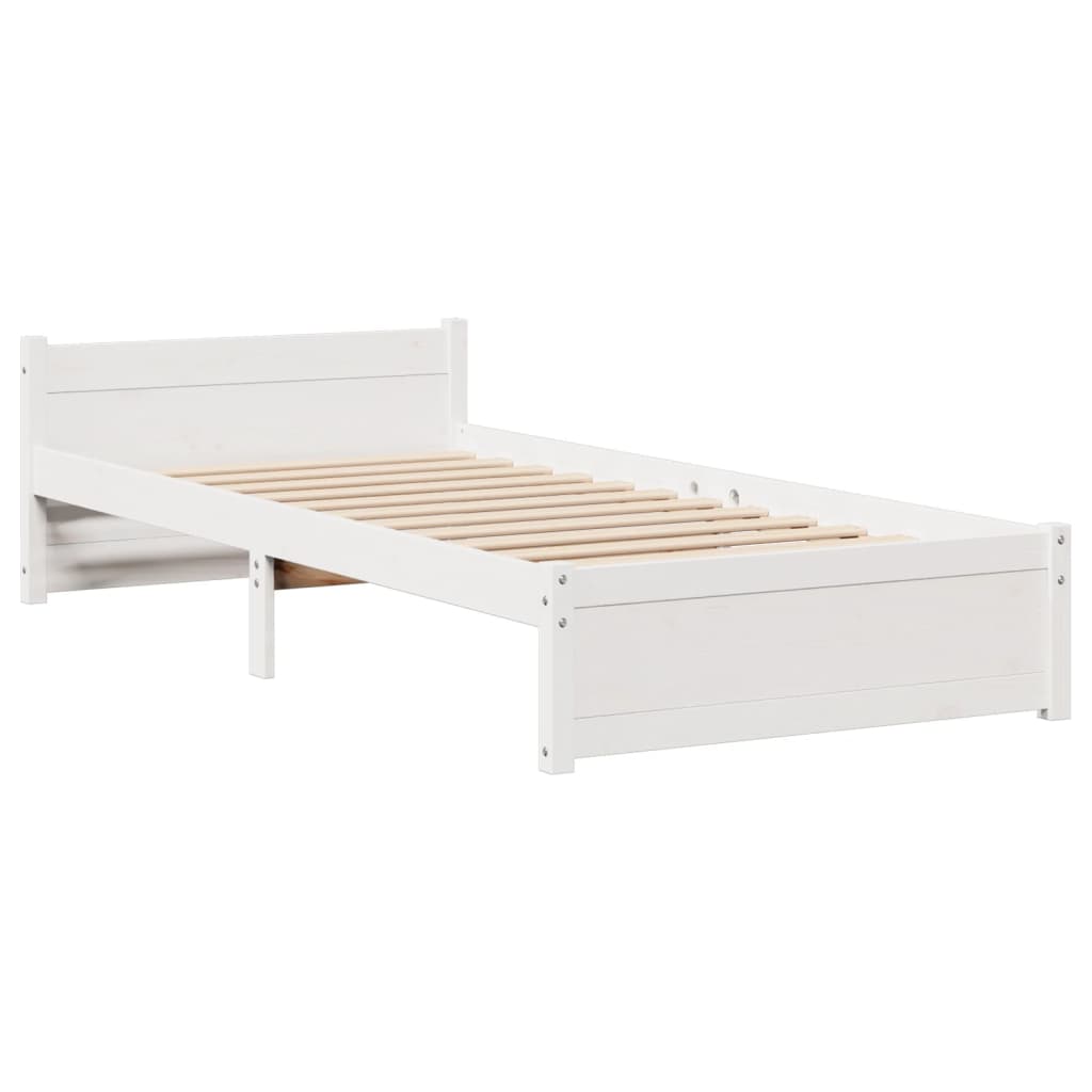 vidaXL Cadru de pat cu tăblie, alb, 75x190 cm, lemn masiv de pin