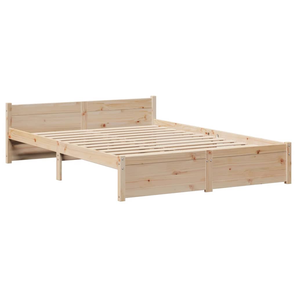 vidaXL Cadru de pat cu tăblie, 135x190 cm, lemn masiv de pin vidaXL Cadru de pat cu tăblie, 135x190 cm, lemn masiv de pin