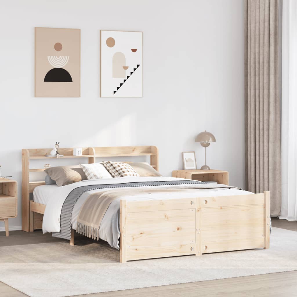 vidaXL Cadru de pat cu tăblie, 135x190 cm, lemn masiv de pin vidaXL Cadru de pat cu tăblie, 135x190 cm, lemn masiv de pin