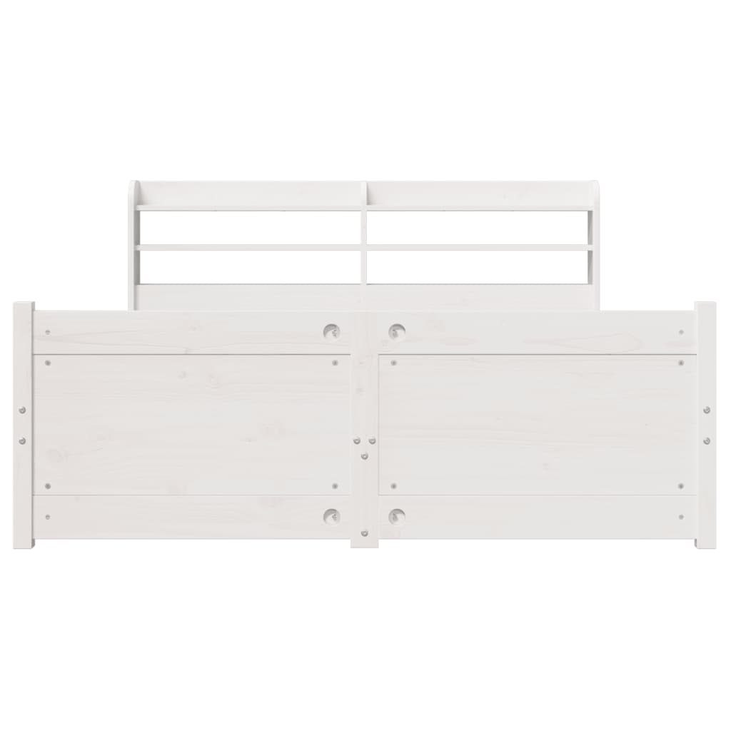 vidaXL Cadru de pat cu tăblie, alb, 135x190 cm, lemn masiv de pin vidaXL Cadru de pat cu tăblie, alb, 135x190 cm, lemn masiv de pin
