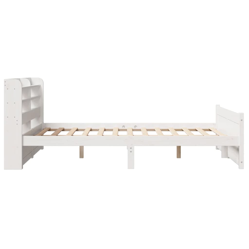 vidaXL Cadru de pat cu tăblie, alb, 135x190 cm, lemn masiv de pin vidaXL Cadru de pat cu tăblie, alb, 135x190 cm, lemn masiv de pin