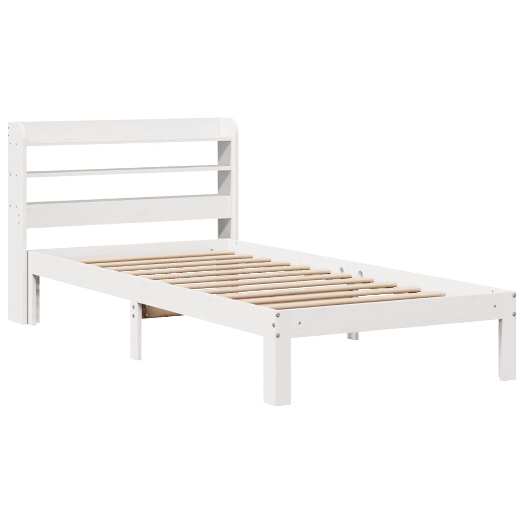 vidaXL Cadru de pat cu tăblie, alb, 75x190 cm, lemn masiv de pin vidaXL Cadru de pat cu tăblie, alb, 75x190 cm, lemn masiv de pin