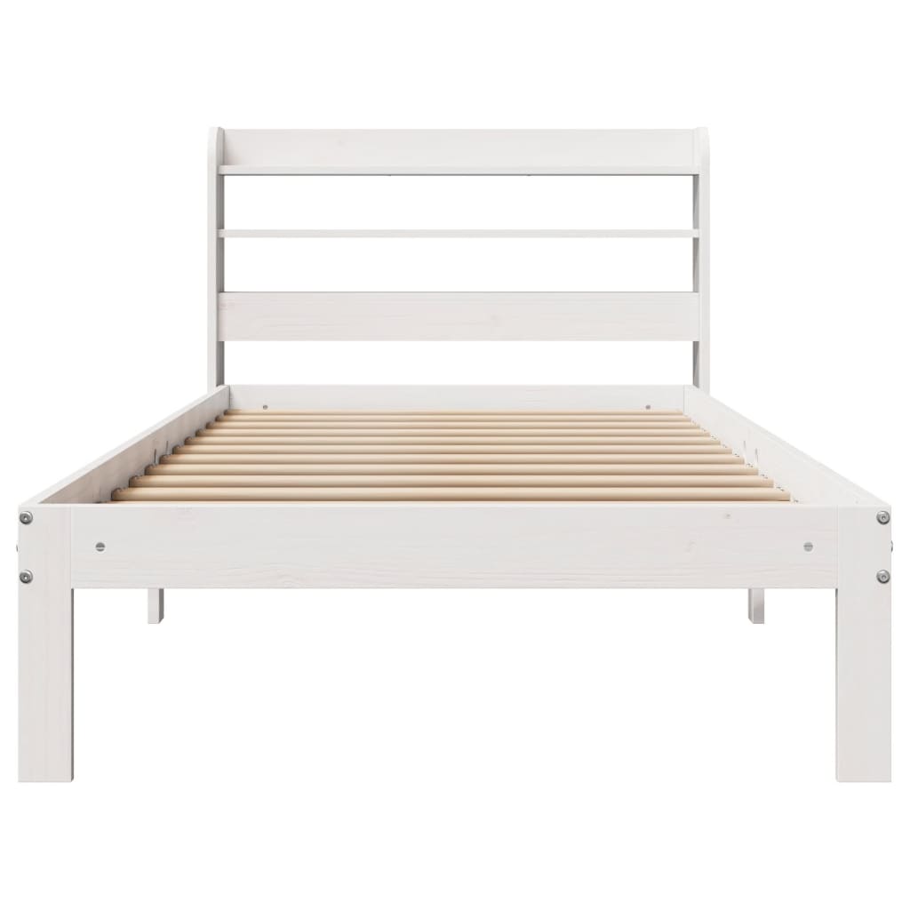 vidaXL Cadru de pat cu tăblie, alb, 75x190 cm, lemn masiv de pin vidaXL Cadru de pat cu tăblie, alb, 75x190 cm, lemn masiv de pin