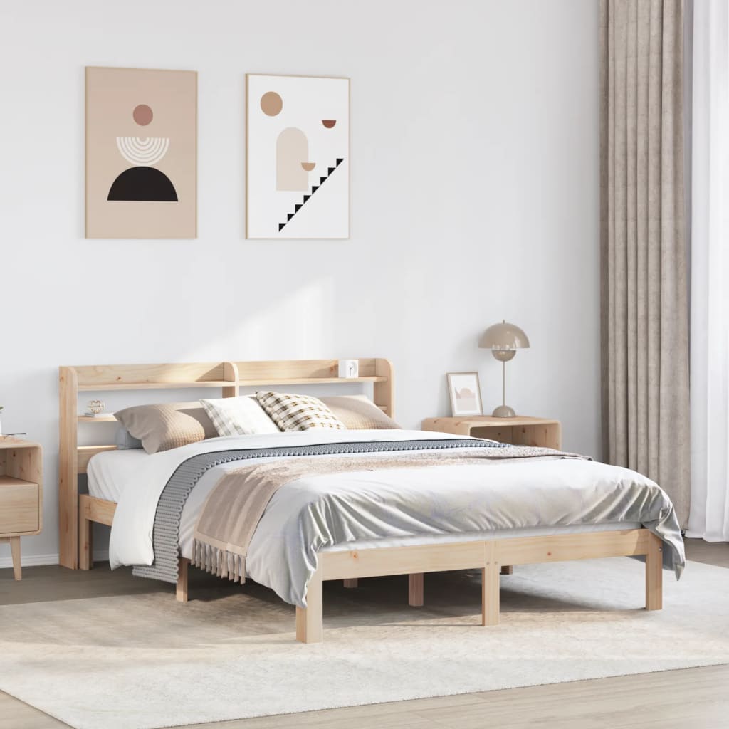 vidaXL Cadru de pat cu tăblie, 135x190 cm, lemn masiv de pin