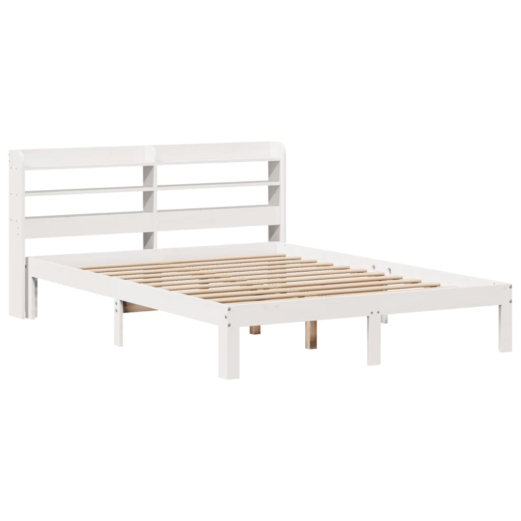 vidaXL Cadru de pat cu tăblie, alb, 135x190 cm, lemn masiv de pin vidaXL Cadru de pat cu tăblie, alb, 135x190 cm, lemn masiv de pin