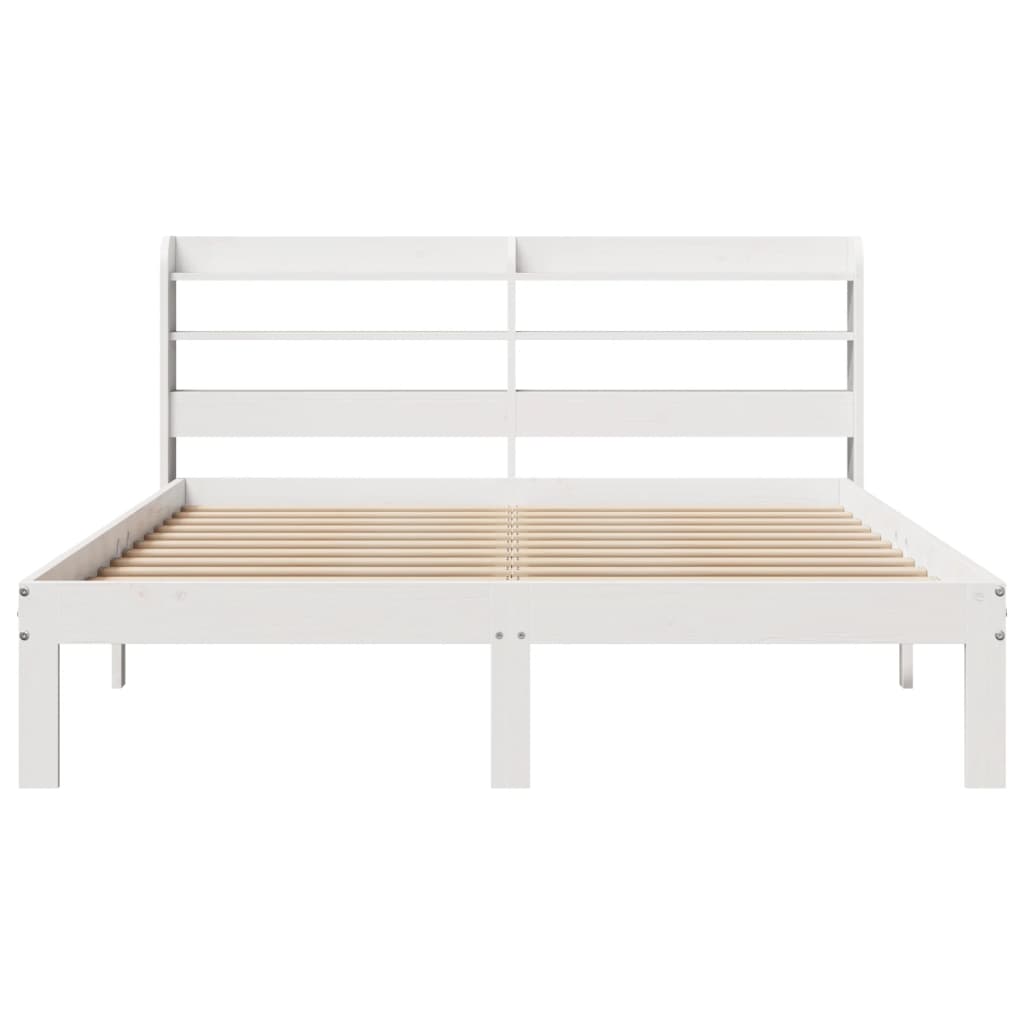 vidaXL Cadru de pat cu tăblie, alb, 135x190 cm, lemn masiv de pin vidaXL Cadru de pat cu tăblie, alb, 135x190 cm, lemn masiv de pin