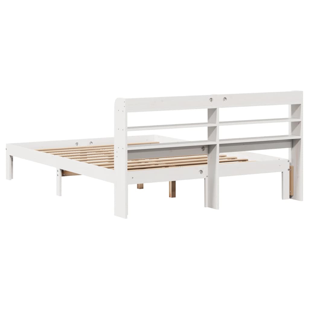 vidaXL Cadru de pat cu tăblie, alb, 135x190 cm, lemn masiv de pin vidaXL Cadru de pat cu tăblie, alb, 135x190 cm, lemn masiv de pin