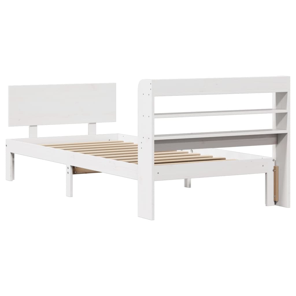 vidaXL Cadru de pat cu tăblie, alb, 75x190 cm, lemn masiv de pin