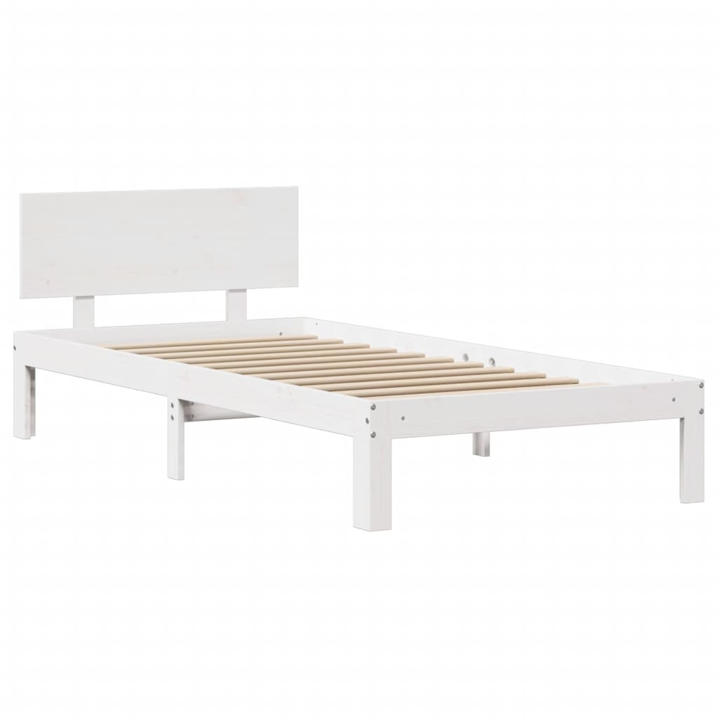 vidaXL Cadru de pat cu tăblie, alb, 75x190 cm, lemn masiv de pin