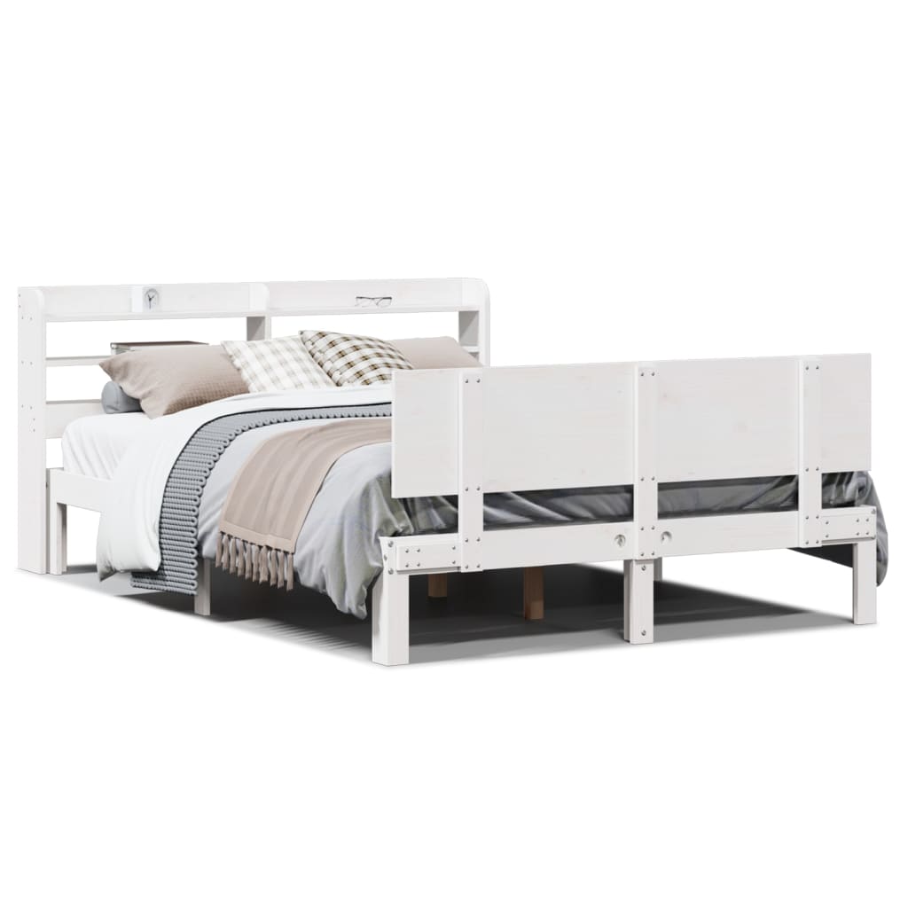 vidaXL Cadru de pat cu tăblie, alb, 120x190 cm, lemn masiv pin vidaXL Cadru de pat cu tăblie, alb, 120x190 cm, lemn masiv pin