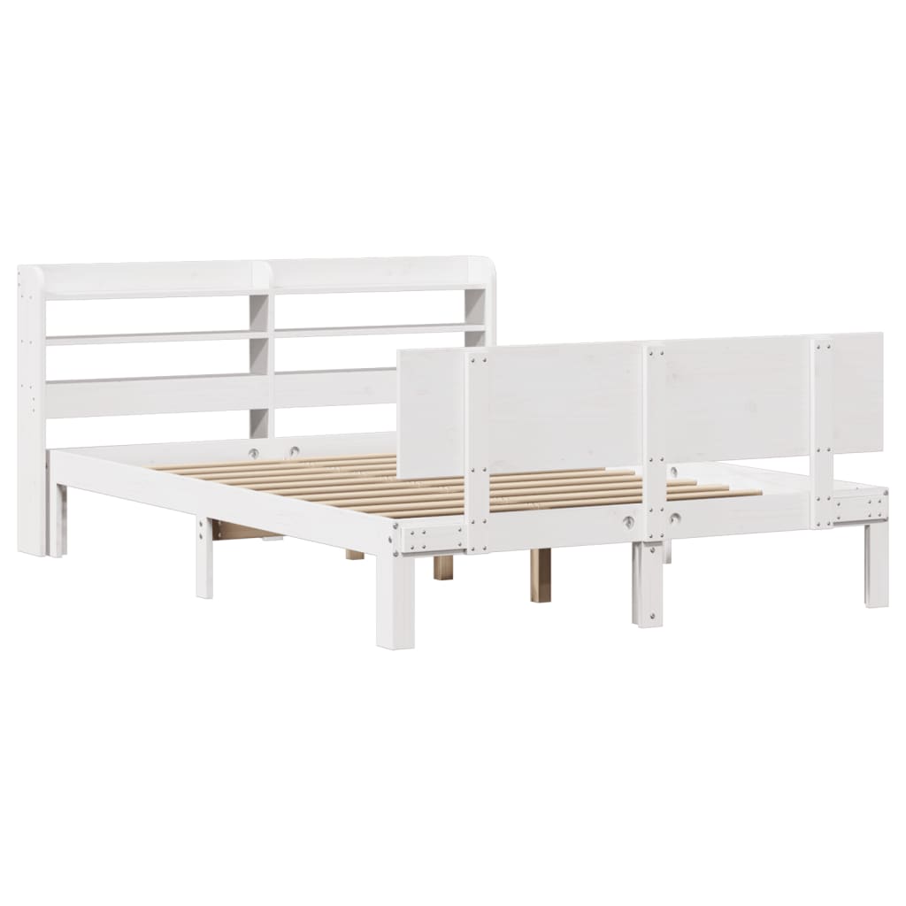vidaXL Cadru de pat cu tăblie, alb, 120x190 cm, lemn masiv pin vidaXL Cadru de pat cu tăblie, alb, 120x190 cm, lemn masiv pin