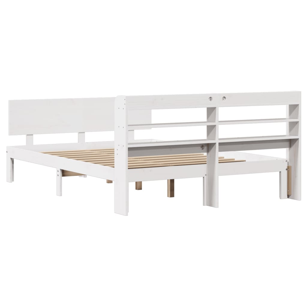 vidaXL Cadru de pat cu tăblie, alb, 120x190 cm, lemn masiv pin vidaXL Cadru de pat cu tăblie, alb, 120x190 cm, lemn masiv pin