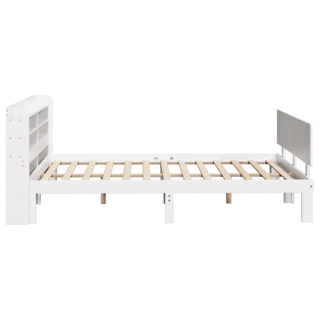 vidaXL Cadru de pat cu tăblie, alb, 135x190 cm, lemn masiv de pin vidaXL Cadru de pat cu tăblie, alb, 135x190 cm, lemn masiv de pin