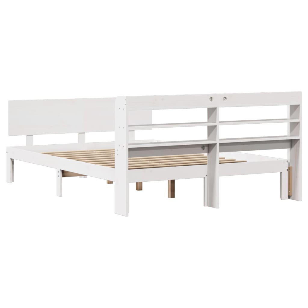 vidaXL Cadru de pat cu tăblie, alb, 135x190 cm, lemn masiv de pin vidaXL Cadru de pat cu tăblie, alb, 135x190 cm, lemn masiv de pin