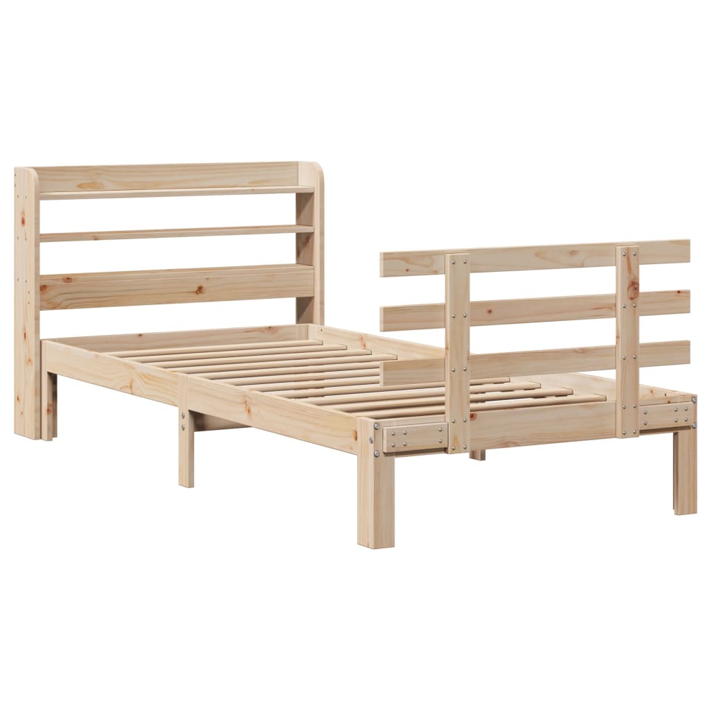 vidaXL Cadru de pat cu tăblie, 75x190 cm, lemn masiv de pin vidaXL Cadru de pat cu tăblie, 75x190 cm, lemn masiv de pin