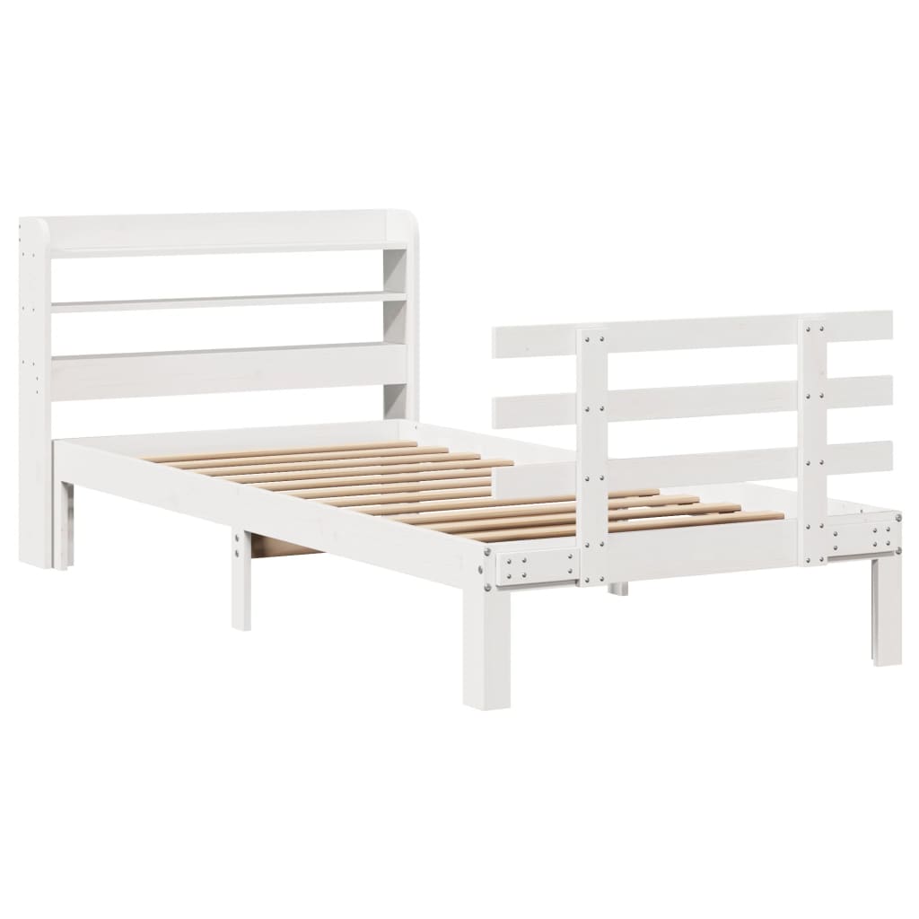 vidaXL Cadru de pat cu tăblie, alb, 75x190 cm, lemn masiv de pin vidaXL Cadru de pat cu tăblie, alb, 75x190 cm, lemn masiv de pin