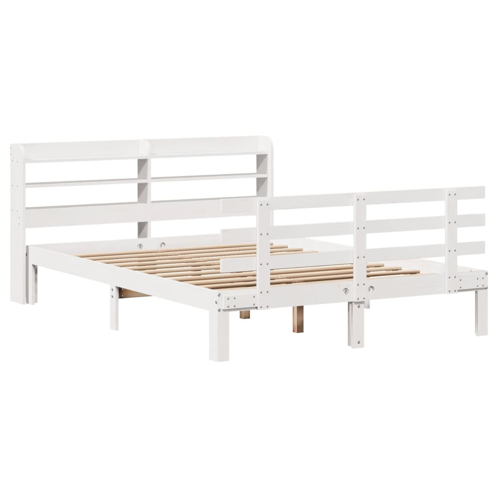 vidaXL Cadru de pat cu tăblie, alb, 120x190 cm, lemn masiv pin vidaXL Cadru de pat cu tăblie, alb, 120x190 cm, lemn masiv pin