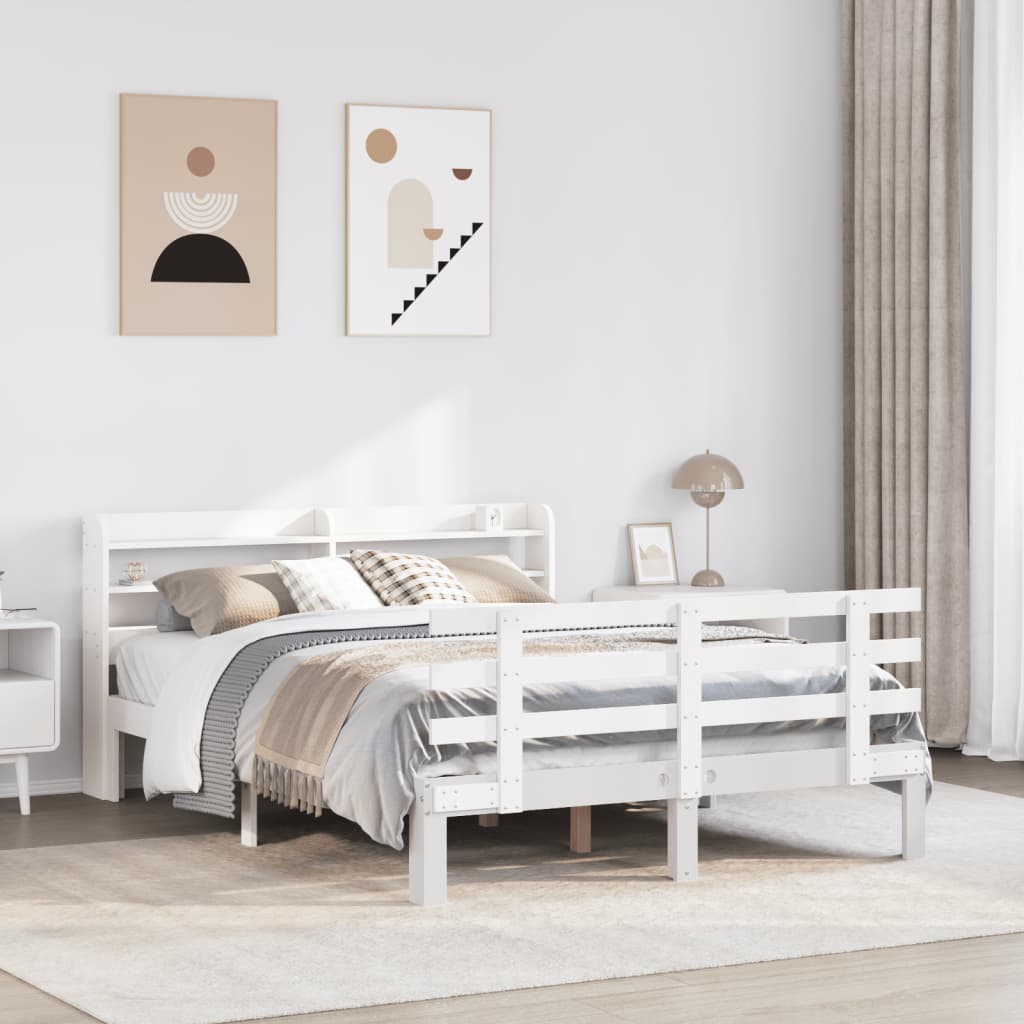 vidaXL Cadru de pat cu tăblie, alb, 120x190 cm, lemn masiv pin vidaXL Cadru de pat cu tăblie, alb, 120x190 cm, lemn masiv pin