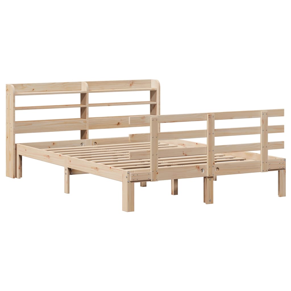 vidaXL Cadru de pat cu tăblie, 135x190 cm, lemn masiv de pin vidaXL Cadru de pat cu tăblie, 135x190 cm, lemn masiv de pin