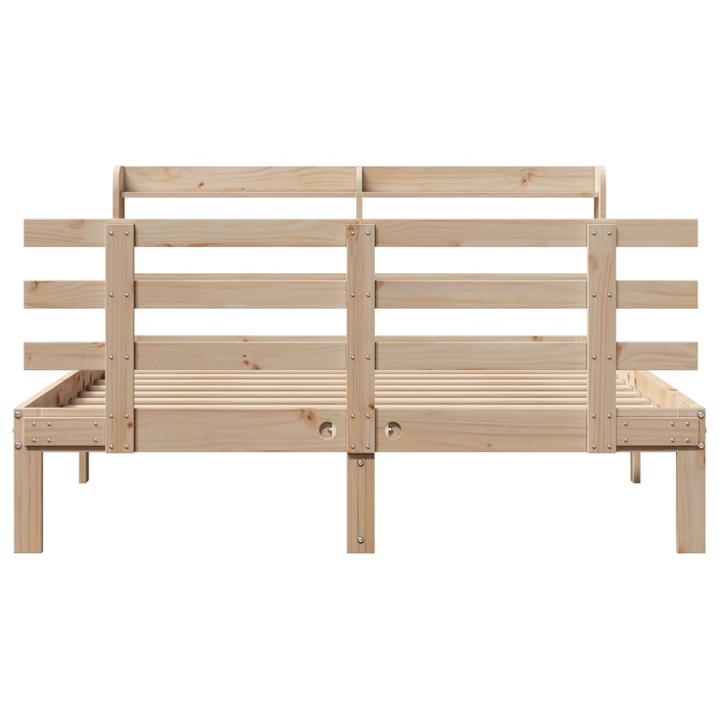 vidaXL Cadru de pat cu tăblie, 135x190 cm, lemn masiv de pin vidaXL Cadru de pat cu tăblie, 135x190 cm, lemn masiv de pin