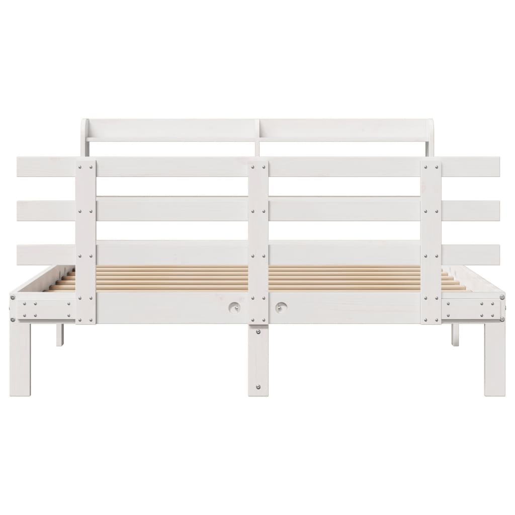 vidaXL Cadru de pat cu tăblie, alb, 135x190 cm, lemn masiv de pin vidaXL Cadru de pat cu tăblie, alb, 135x190 cm, lemn masiv de pin