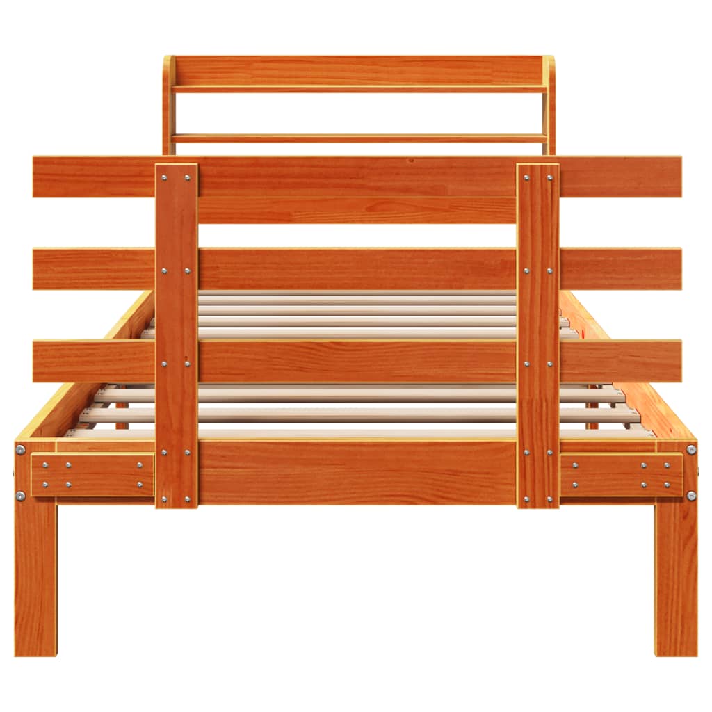vidaXL Cadru de pat cu tăblie, maro ceruit, 75x190 cm, lemn masiv pin