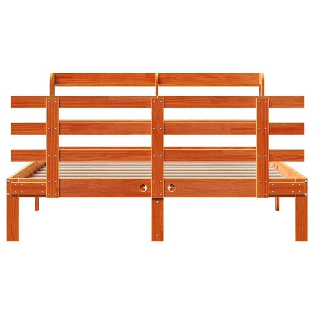 vidaXL Cadru de pat cu tăblie, maro ceruit, 140x190 cm, lemn masiv pin vidaXL Cadru de pat cu tăblie, maro ceruit, 140x190 cm, lemn masiv pin