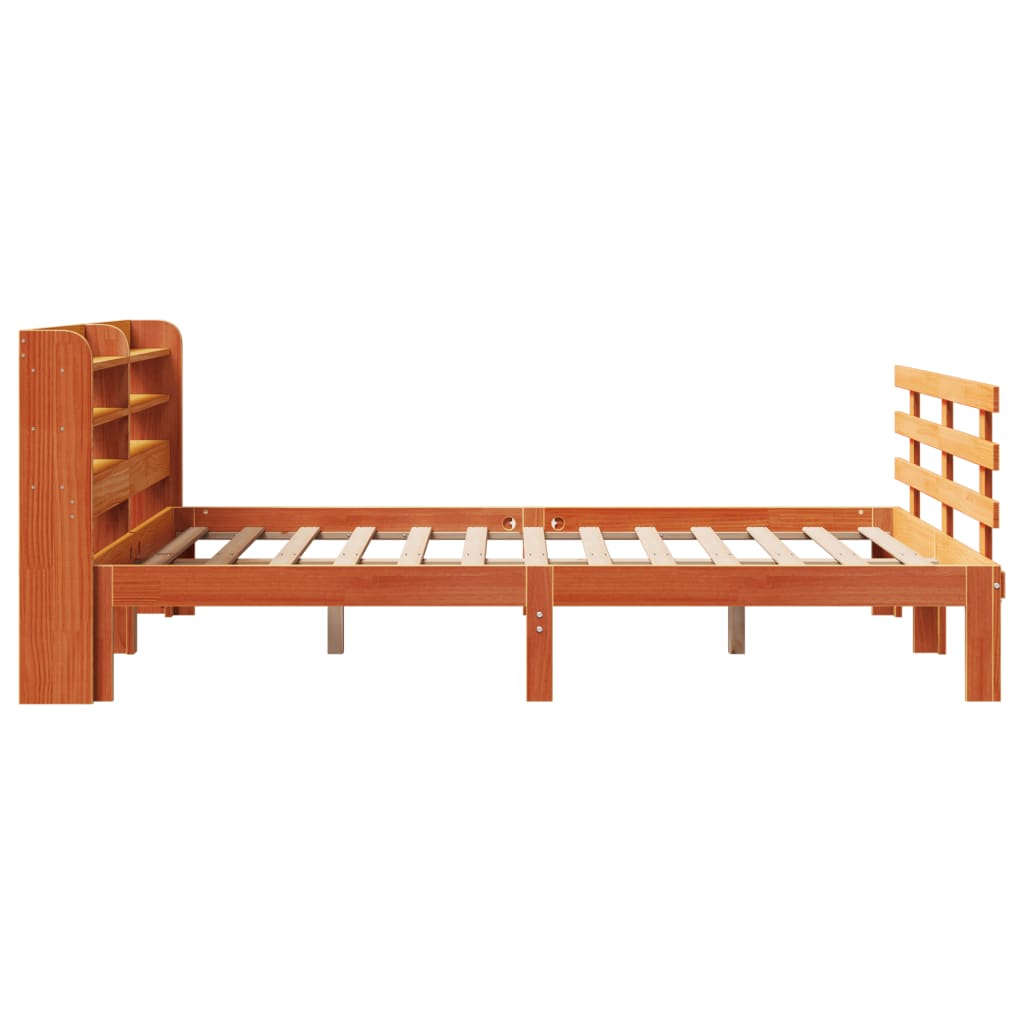 vidaXL Cadru de pat cu tăblie, maro ceruit, 140x190 cm, lemn masiv pin vidaXL Cadru de pat cu tăblie, maro ceruit, 140x190 cm, lemn masiv pin