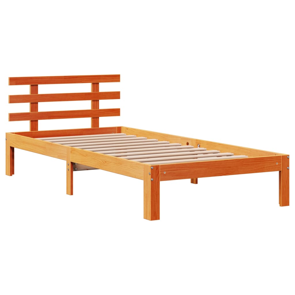 vidaXL Cadru de pat cu tăblie, maro ceruit, 100x200 cm, lemn masiv pin vidaXL Cadru de pat cu tăblie, maro ceruit, 100x200 cm, lemn masiv pin